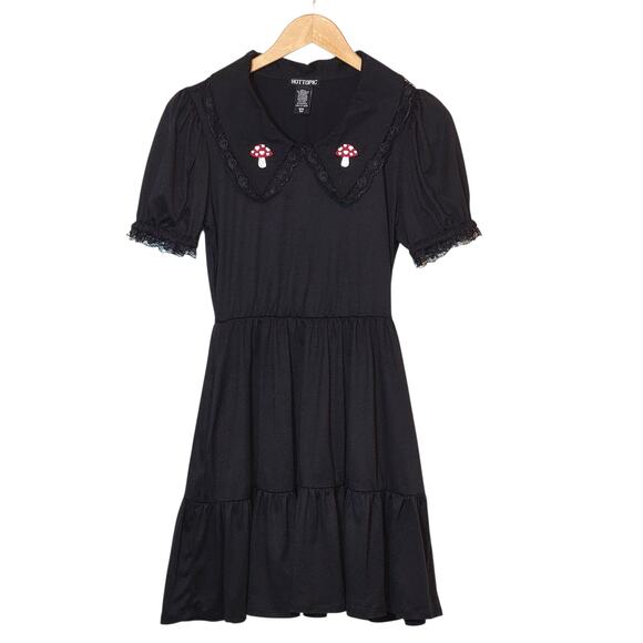 Hot Topic Black Mushroom Babydoll Mini Dress S Lace Collar Tiered Party - Picture 1 of 13